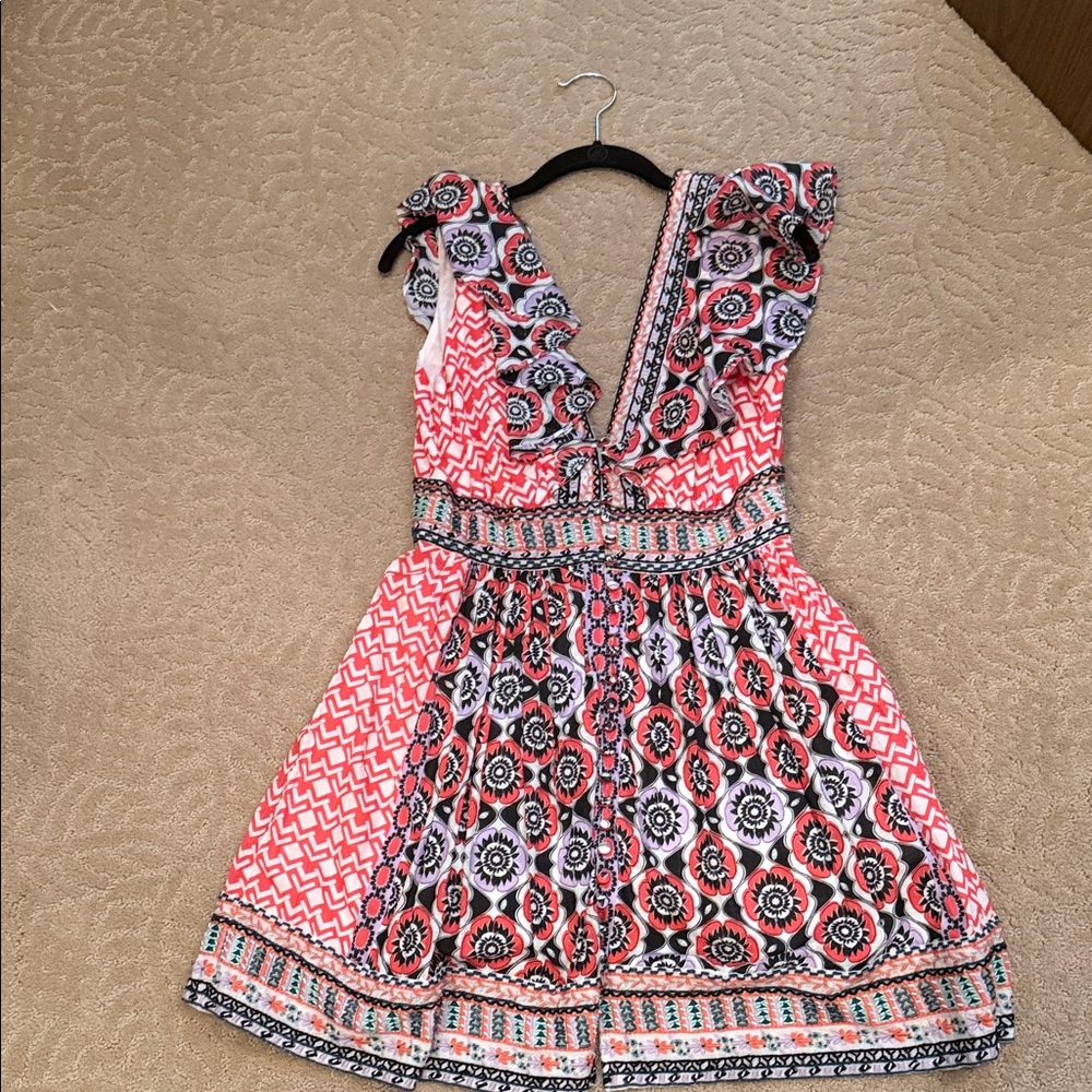 Anthropologie Dress with Red and Black Floral Design